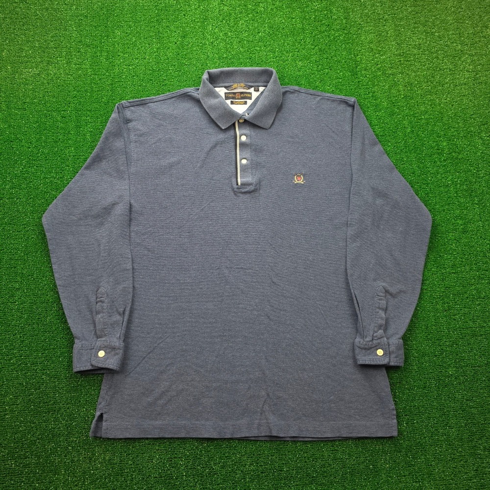 Vintage‎ Y2K Tommy Hilfiger Golf Polo Shirt Mens Large Blue Long Sleeve Cotton